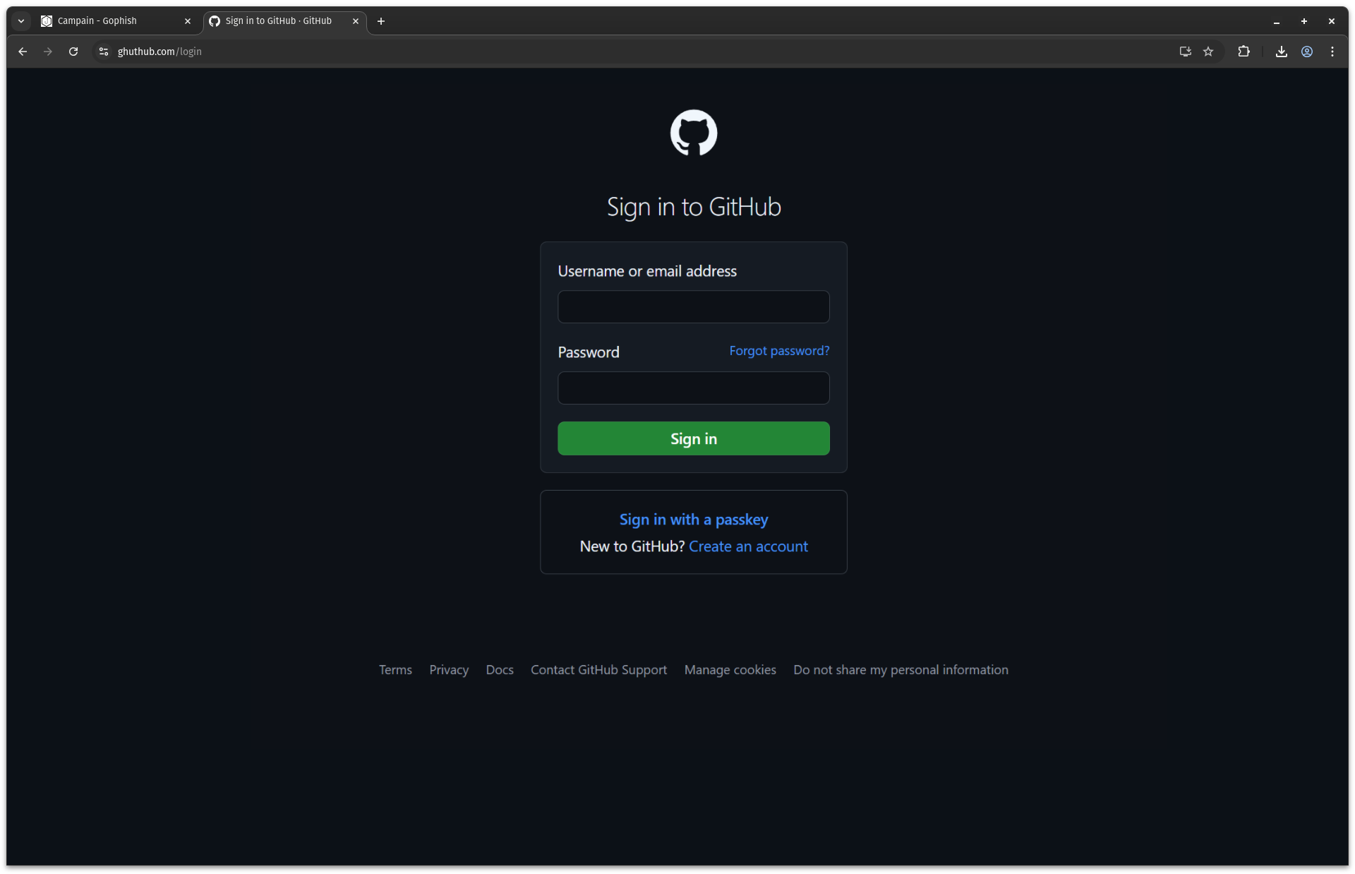 fake GitHub login page